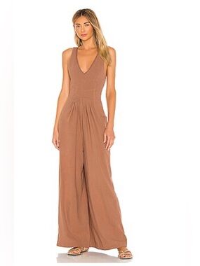 Free People Honey Yellow Keyhole Wide-Leg Jumpsuit